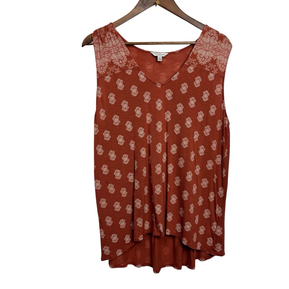 Lucky Brand Rust Orange Boho Printed Sleeveless Top